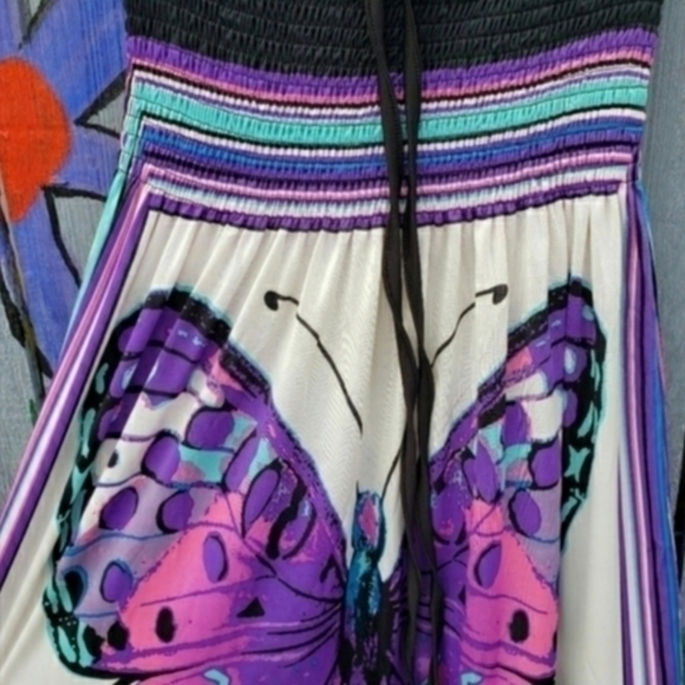 Second Skin NYC Silk Bohemian Hippie Butterfly Pullover Sundress Small NWT - Picture 7 of 7